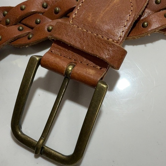 Braided Leather Belt Metal Buckle Studs - Picture 2 of 6